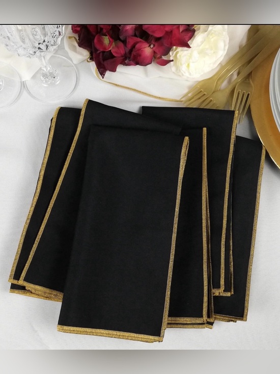 Other - Set of 6 Black Cloth Napkins Gold Trim 18x18 Elegant Formal Dinner Table Linens